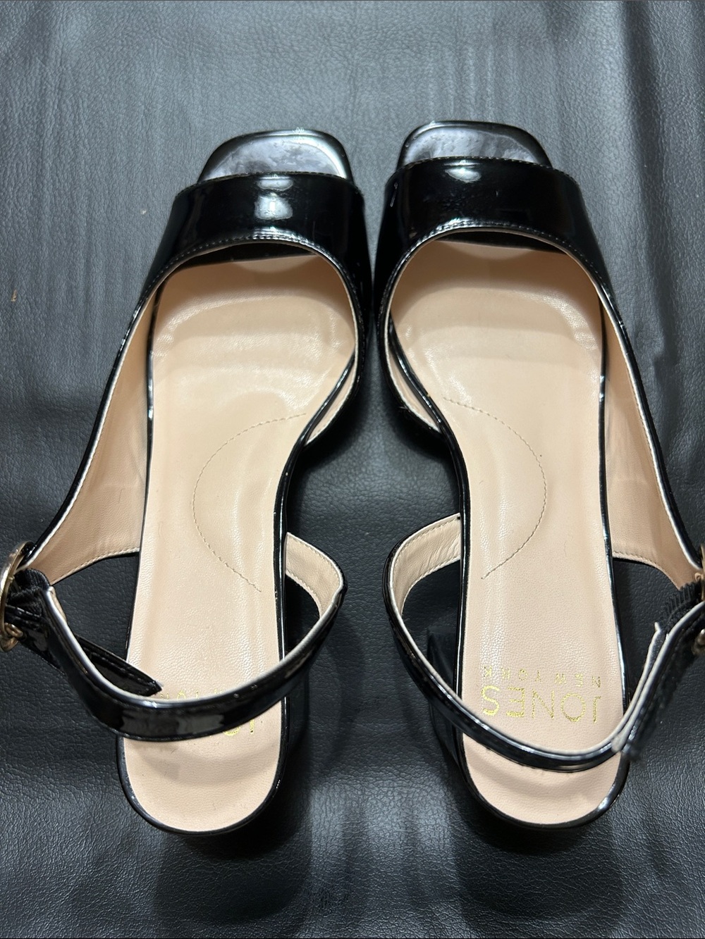 Jones New York Black Patent Open-Toe Slingback Heels